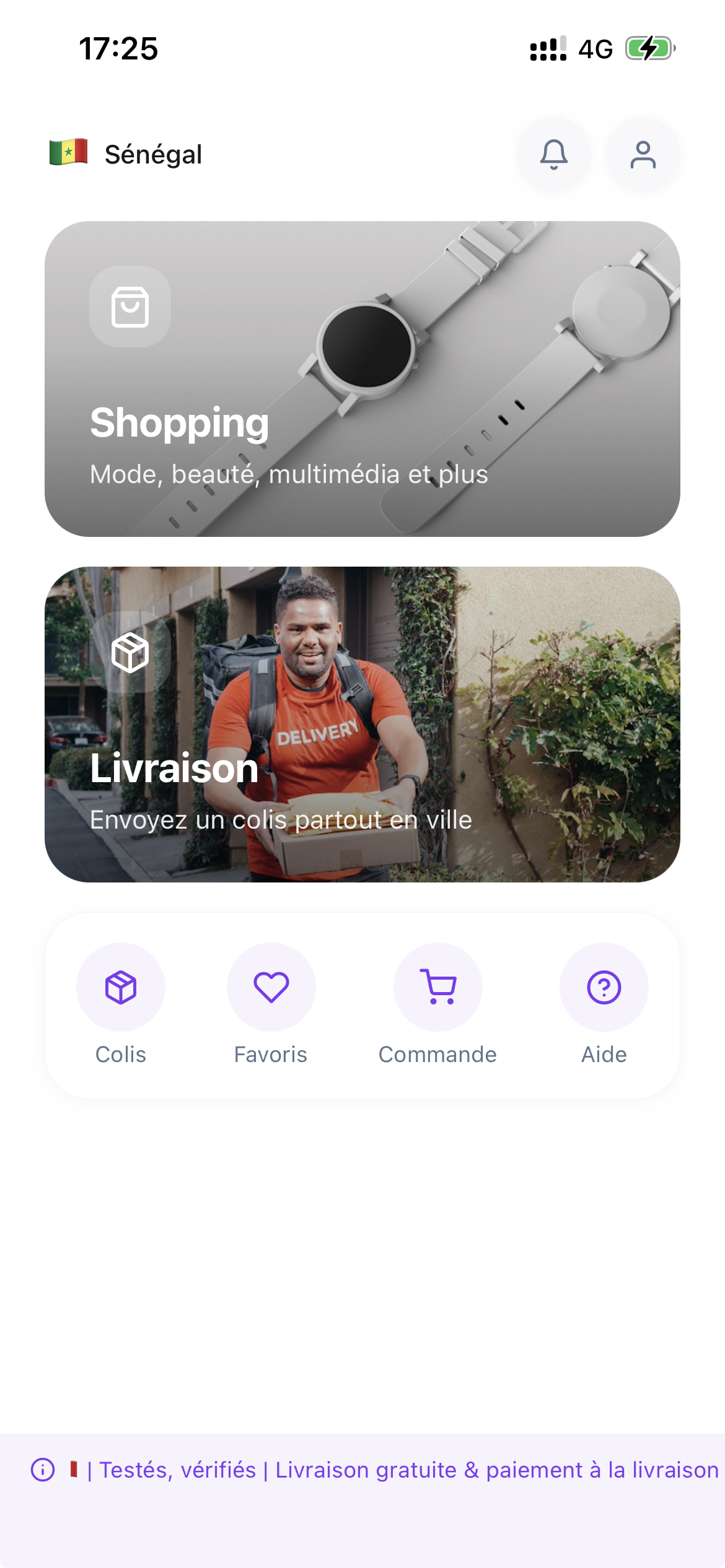 Application LivreurBI — écran d'accueil